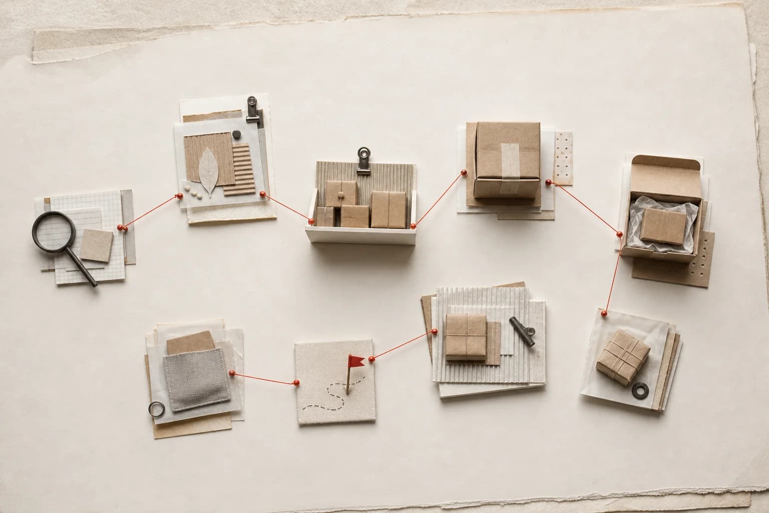 Tactile paper and metal editorial artwork for AI in E-commerce: 9 Use Cases That Improve the Customer Journey