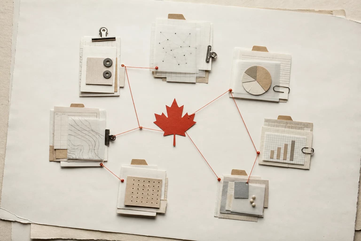 Tactile paper and metal editorial artwork for How Canadian Companies Are Using AI in 2026: 7 Practical Use Cases